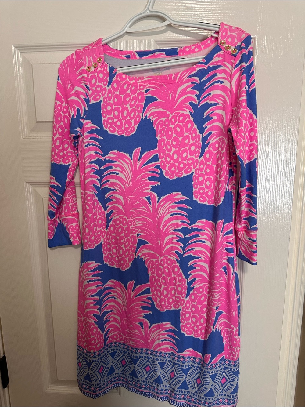 Lilly Pulitzer Blue Dress with Hot Pink Pineapple Print
